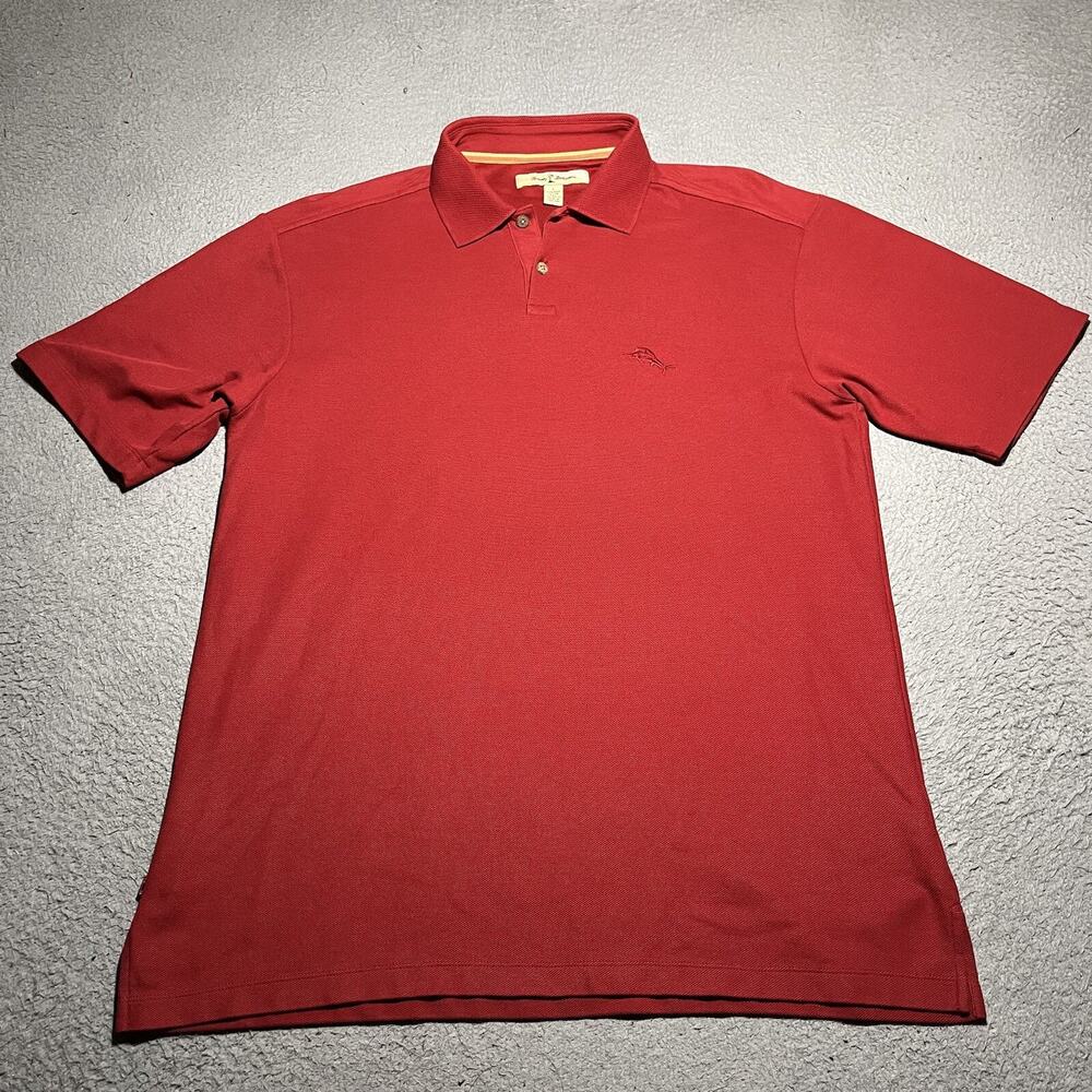 Tommy Bahama Polo Shirt Mens Large Red Short Sleeve Preppy Colorful Logo Beach